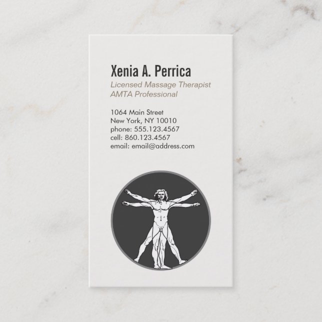 Vitruvian Man Sports Massage Therapist 4 Business Card (Front)