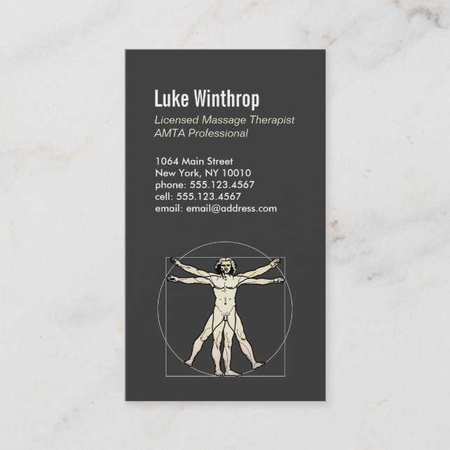Vitruvian Man Sports Massage Therapist 6 Business Card (Front)