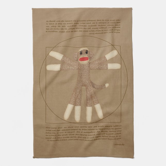Vitruvian Sock Monkey Tea Towel (Vertical)