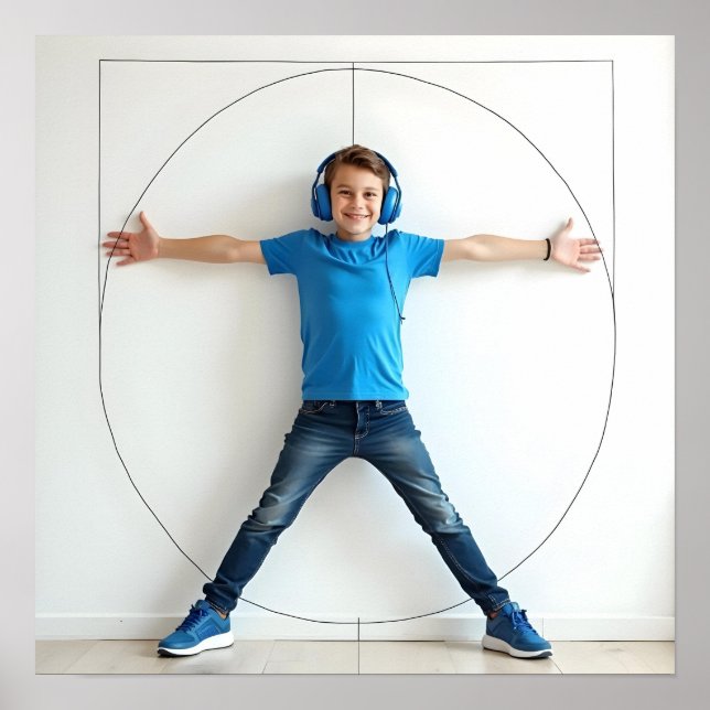 Vitruvian Style Child Blue Headphones Autism Neuro Poster (Front)