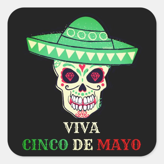 VIVA CINCO DE MAYO funny skull party gift idea     Square Sticker (Front)