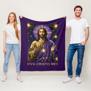 Viva Cristo Rey Catholic Jesus Christ the King Fleece Blanket
