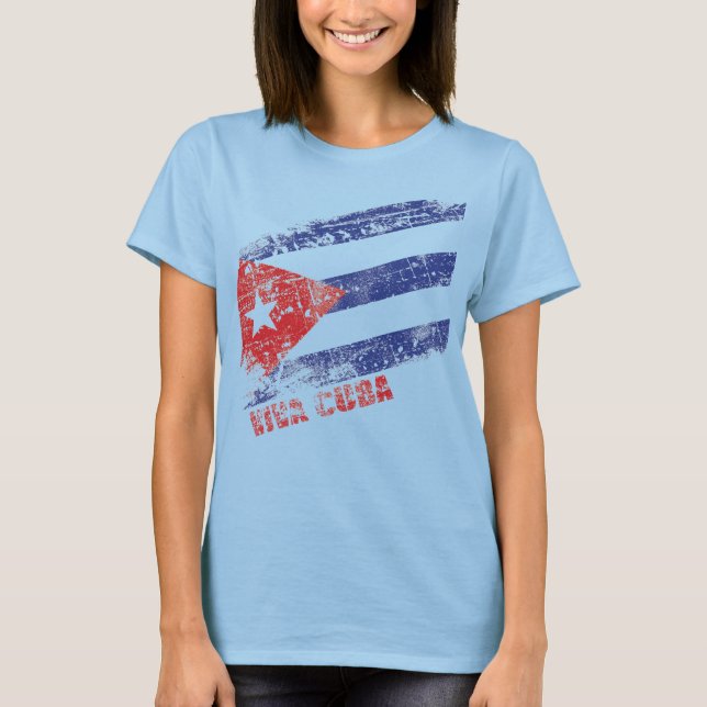 Viva Cuba Flag Distressed T-Shirt (Front)