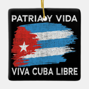 Viva Cuba Libre Patria Y Vida Cuba Flag Ceramic Ornament
