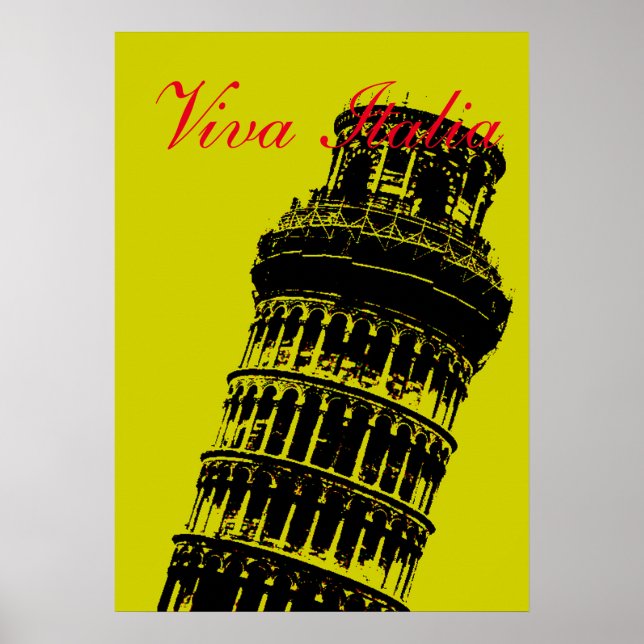 Viva Italia Leaning Tower of Pisa Italy Travel Art Poster (Front)