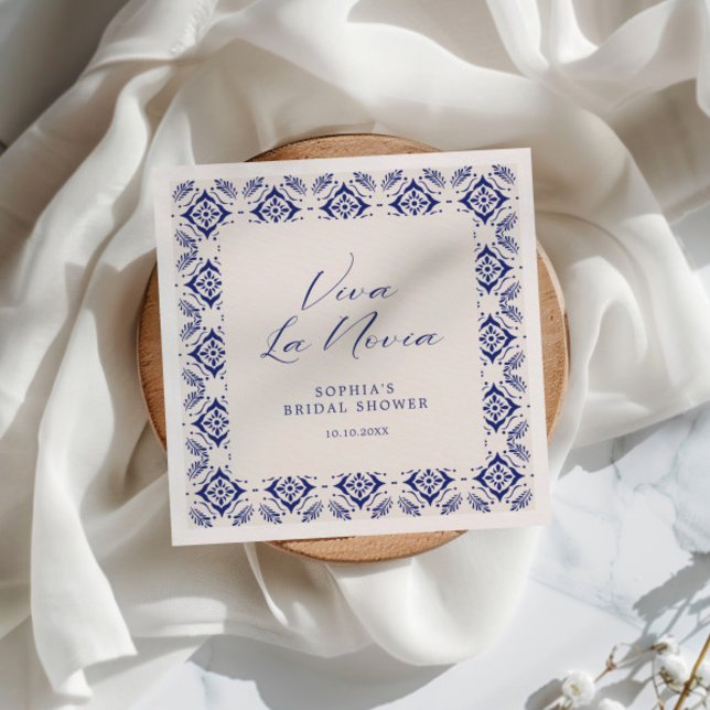 Viva La Novia Blue Talavera Bridal Shower Napkin (Creator Uploaded)