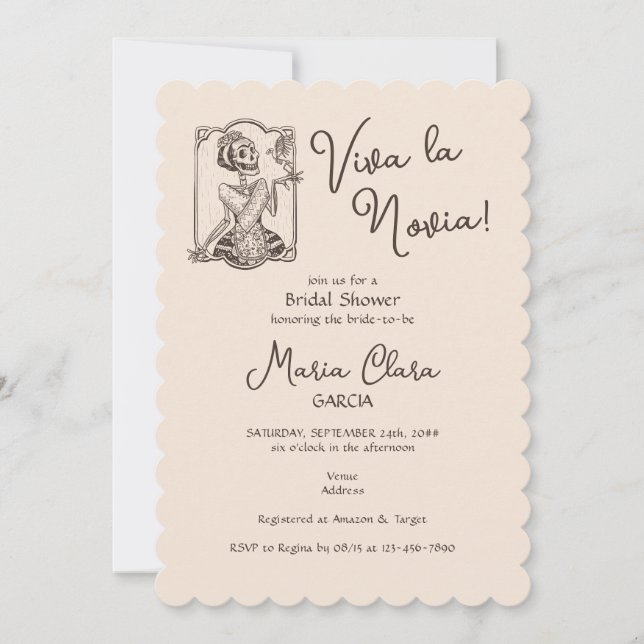 Viva la Novia Day of Dead Bilingual Bridal Shower Invitation (Front)