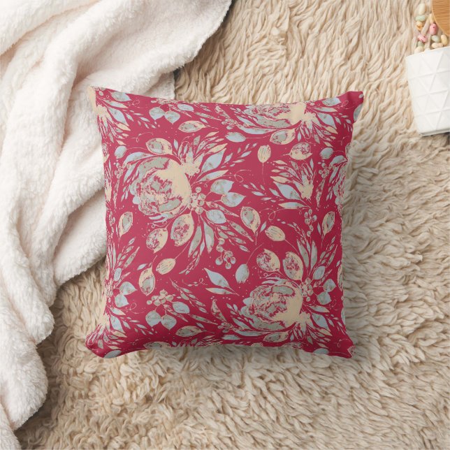Viva la Peony Watercolor FloralThrow Pillow (Blanket)