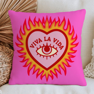 Viva La Vida Evil Eye Heart in Flames Pink Cushion