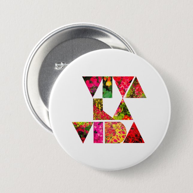 VIVA LA VIDA White Floral Letters 7.5 Cm Round Badge (Front & Back)