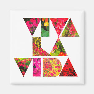 VIVA LA VIDA White Floral Letters Square Magnet
