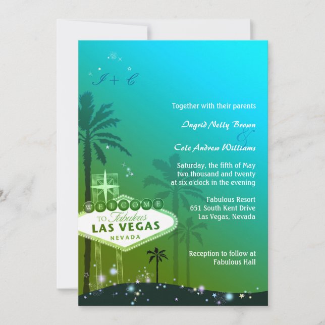 Viva Las Vegas Cyan Blue Wedding Invitation (Front)