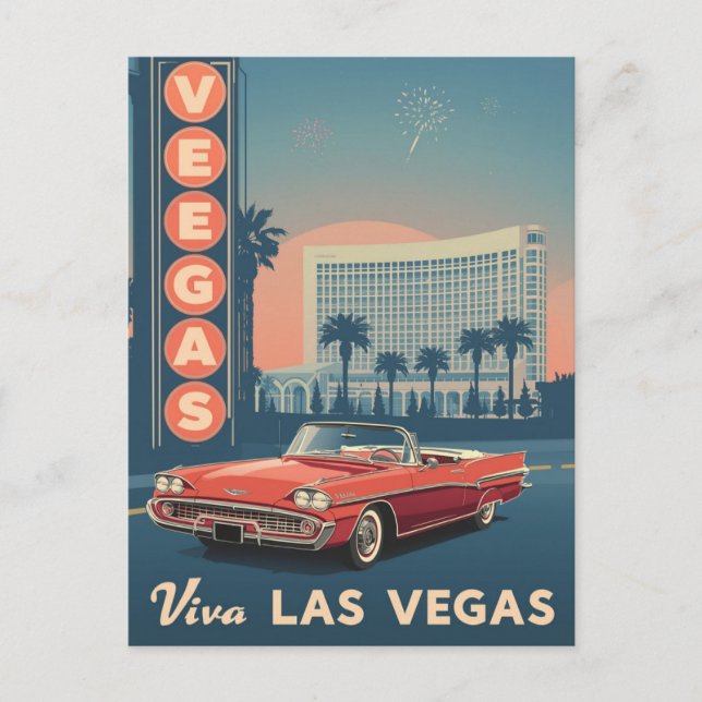 Viva Las Vegas Vintage Travel Art Postcard (Front)
