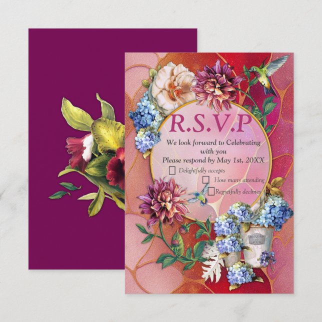 Viva Magenta 2023 Watercolor  RSVP Card (Front/Back)