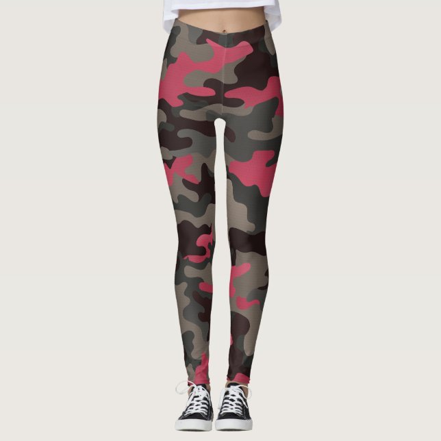 Viva Magenta and Grey Camo Leggings (Front)