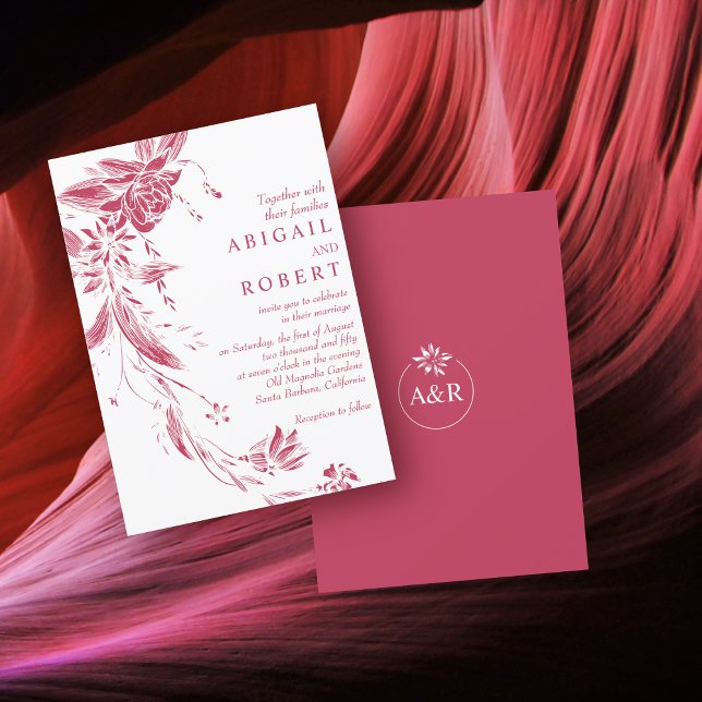 Viva magenta and white floral garland wedding invitation (Creator Uploaded)
