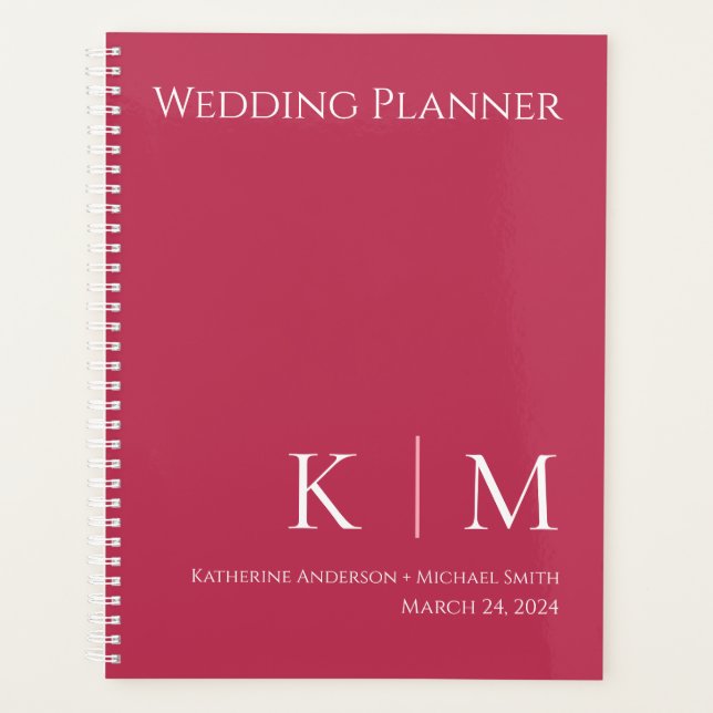 Viva Magenta and White- Monogram-Wedding-Planner Planner (Front)
