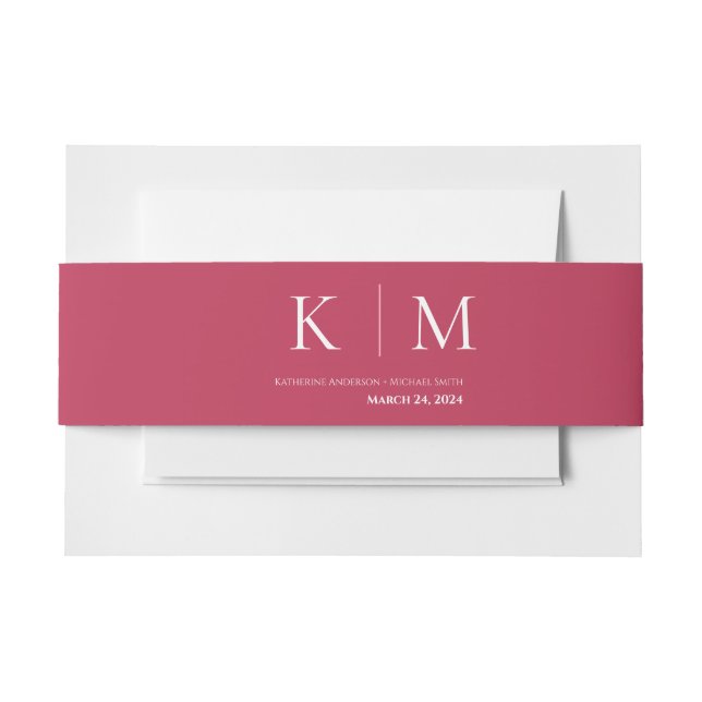 Viva Magenta and White-Wedding- Invitation Belly Band (Front Example)