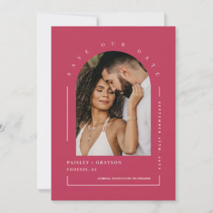 Viva Magenta Boho Arch Photo QR Code Save Our Date Invitation