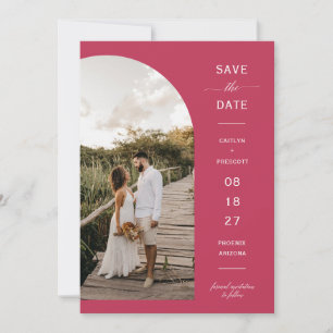 Viva Magenta Boho Arch Photo QR Code Save the Date Invitation