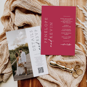 Viva Magenta Boho Wedding Photo QR Code RSVP Invitation