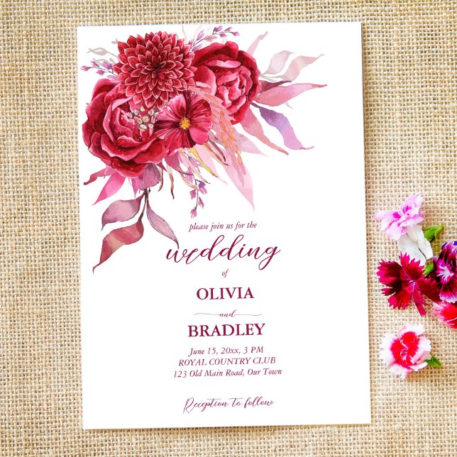 Viva magenta burgundy roses and flowers invitation (Creator Uploaded)