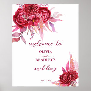 Viva magenta burgundy roses flowers welcome sign