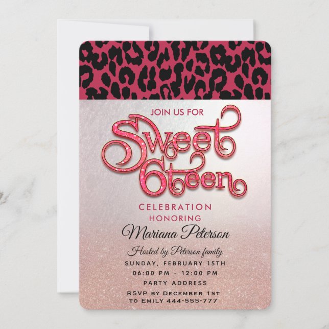 Viva Magenta Cool Trendy  leopard sweet 16  Invitation (Front)