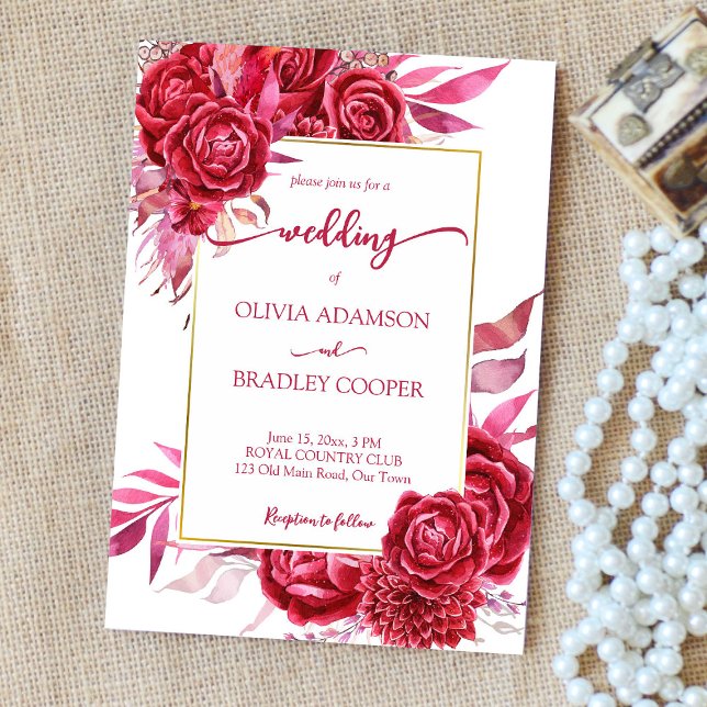 Viva magenta crimson burgundy flowers roses invitation (Creator Uploaded)