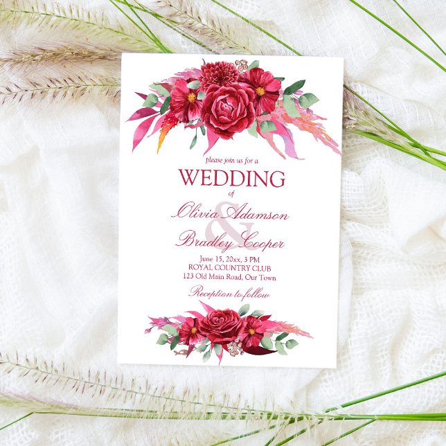 Viva magenta crimson burgundy flowers roses invitation (Creator Uploaded)