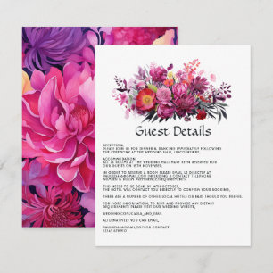 Viva Magenta Floral Wedding Guest Details Enclosure Card