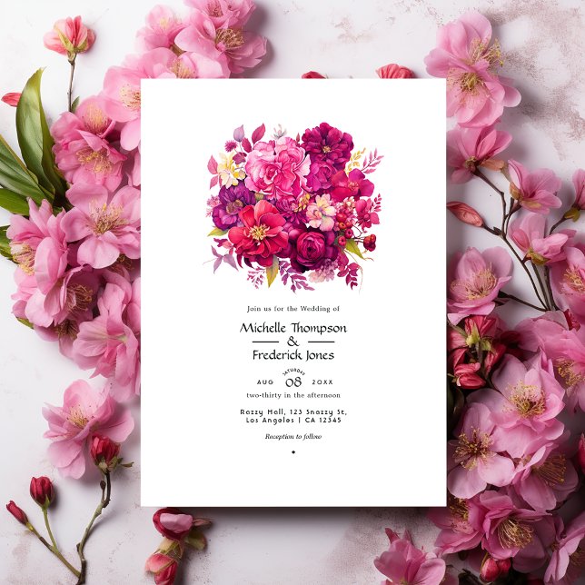 Viva Magenta Floral Wedding Invitation (Creator Uploaded)