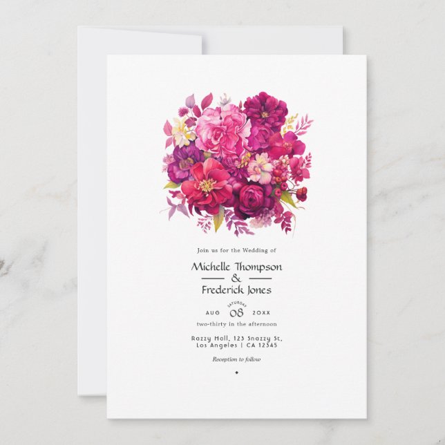 Viva Magenta Floral Wedding Invitation (Front)