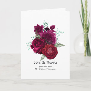 Viva Magenta Floral Wedding Photo Thank You Card