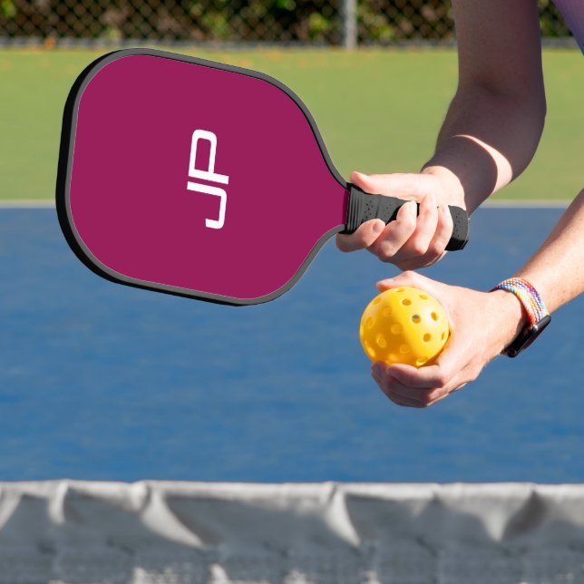 Viva Magenta Gold Trendy Template Monogrammed Pickleball Paddle (Insitu)