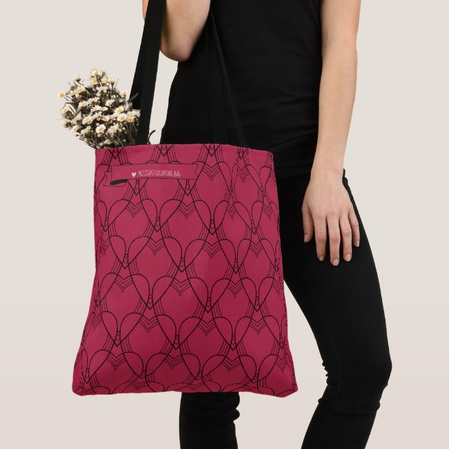 Viva Magenta Heart Pattern Colouring Go-Bag Tote Bag (Close Up)