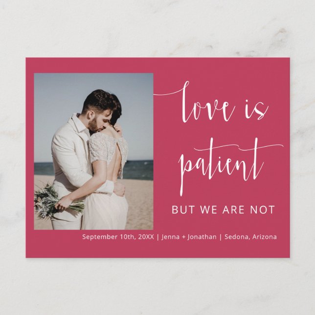 Viva Magenta Modern Minimal Script Photo Elopement Postcard (Front)