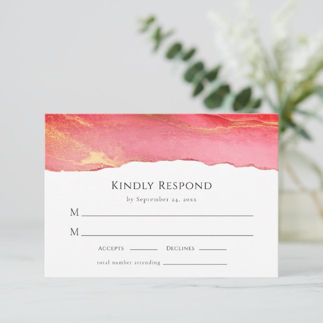 Viva Magenta Modern Wedding RSVP Response Card (Standing Front)