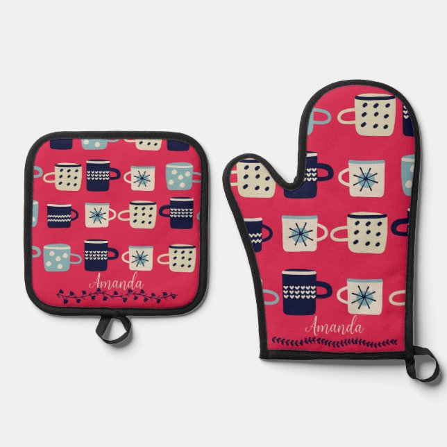 Viva Magenta Pattern Awesome Father's day Oven Mitt & Pot Holder Set (Front)