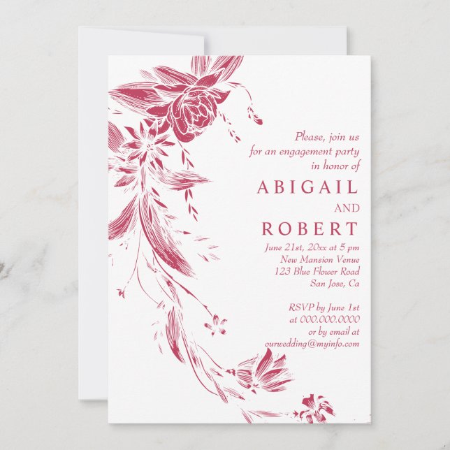 Viva magenta pink flowers wedding engagement party invitation (Front)