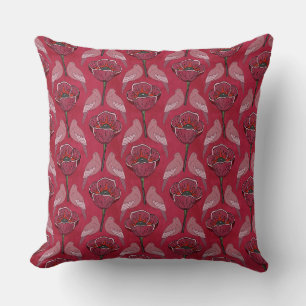 Viva Magenta Poppies & Birds Throw Pillow