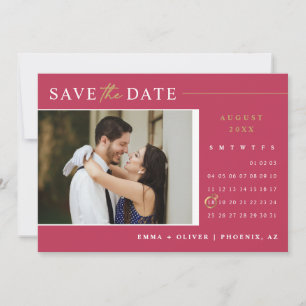 Viva Magenta Save the Date Calendar QR Code Photo Invitation