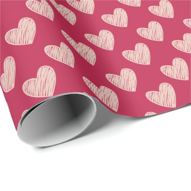 Viva Magenta Scribbled Valentine's Day Hearts Wrapping Paper (Roll Corner)