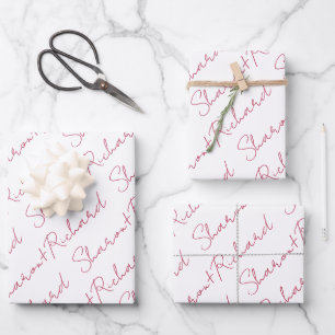 Viva magenta script calligraphy names wedding wrapping paper sheet