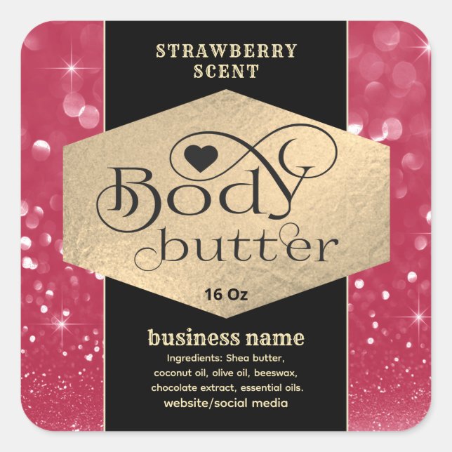 Viva magenta sparkle typography body butter square sticker (Front)