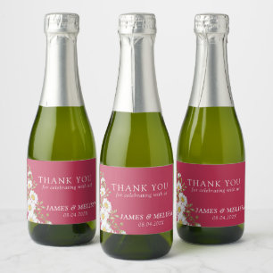 Viva Magenta & White Daisies Wedding Sparkling Wine Label