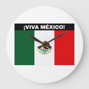 VIVA MÉXICO FLAG IMAGE WHITE FONTS LARGE CLOCK