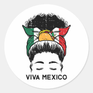 Viva Mexico Black Women Cinco De Mayo Mexican Inde Classic Round Sticker