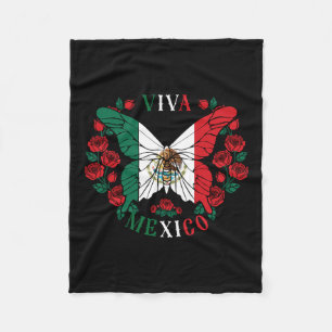 Viva Mexico Butterfly Rose Fleece Blanket