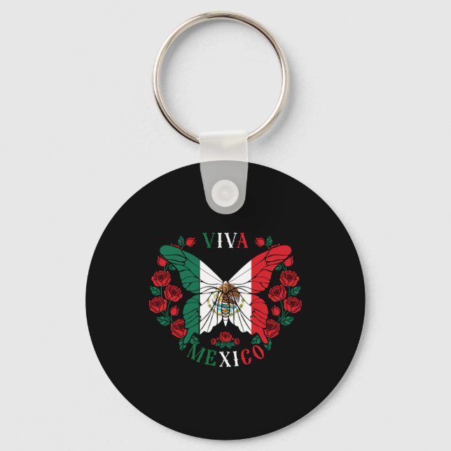 Viva Mexico Butterfly Rose  Key Ring (Front)